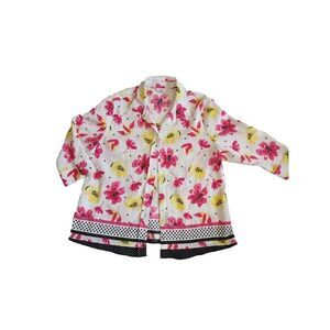 5/$25 Sz 16P Blouse Womens Colorful Floral Button Up Shirt Top Polka Dots
